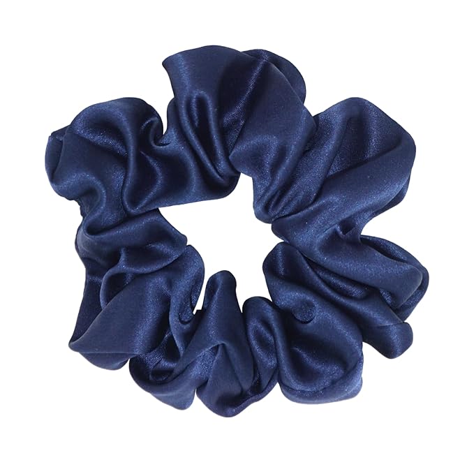 100% Mulberry Silk Scrunchies for Women and Girls,Pure Silk Hair Tie,No-Crease Ponytail Holder,Soft & Gentle on Hair,Elastic Band for All Hair Types,1 Pack,Navy Blue