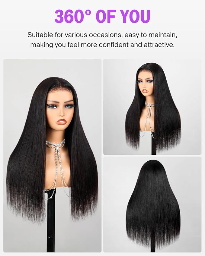 Wear and Go Glueless Wigs Human Hair Pre Plucked Pre Cut 6x6 Lace Front Wig Human Hair 220% Density Bleached Knots Straight Wig 20 Inch