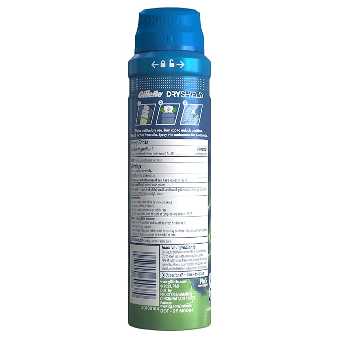 Gillette Dry Spray Antiperspirant and Deodorant for Men, 24/7 Sweat & Odor Protection, Anti-White Mark Technology, Power Rush Scent, 4.3 oz (Pack of 3)