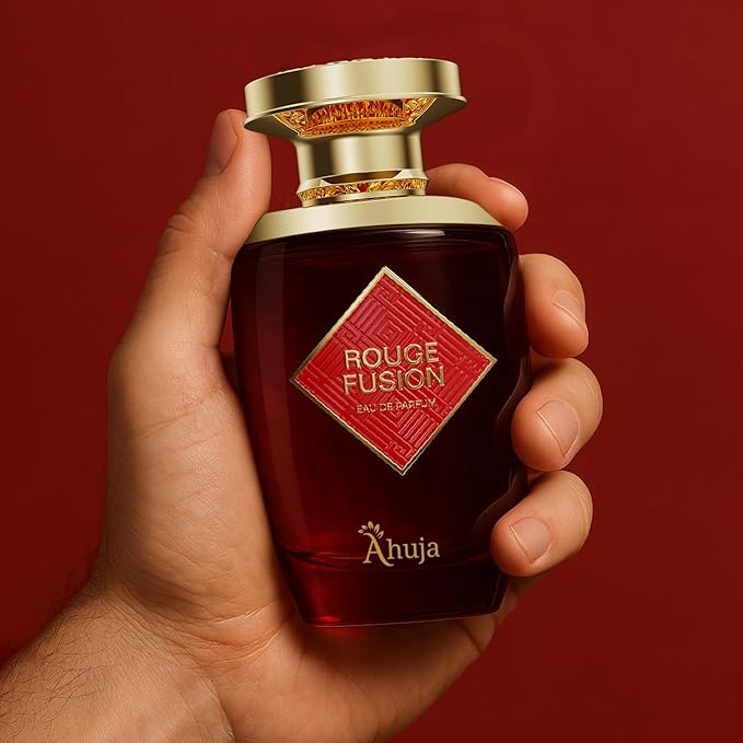 AHUJA Rouge Fusion Unisex Eau De Parfum (3.4 fl oz) — Long Lasting Cologne for Men & Women — Bold Citrus, Vanilla, Rose, Pine & Geranium Notes — Luxurious Gift Fragrance for All Occasions