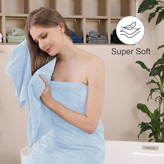Ycosy Extra Large Bath Towels Set 35x70 Inches - Blue Luxury 600 GSM Oversized Bath Sheet Towel,Ultra Soft Microfiber - Quick Dry,Highly Absorbent Shower Towels Spa Hotel Bathroom Towel Set (4-Pack)