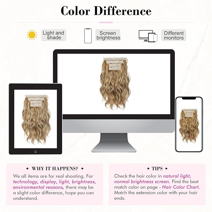 REECHO Hair Extensions, 4PCS Clip in Hair Extensions 14" Short Beach Wavy Invisible Lace Weft Natural Soft Hairpieces for Women – Honey Blonde with Highlights
