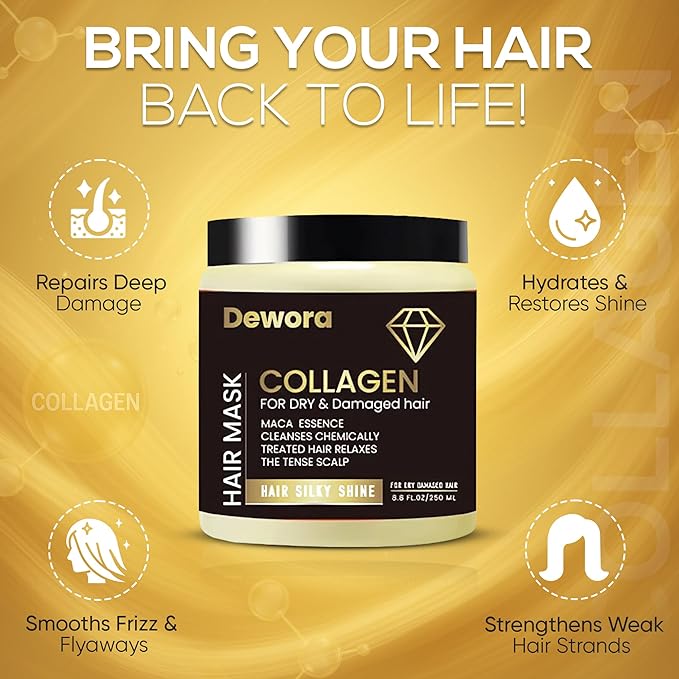 Collagen Hair Treatment Mask, for Dry & Damaged Hair, (Trataniento Para Cabella Seco y Matratados) is Keratin, Maca Essence All Cleanses Treated Hair Relaxes The Tense Scalp 8.8FL OZ,250ml