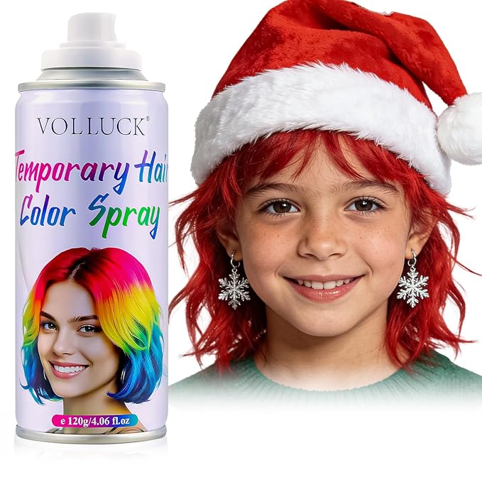 VOLLUCK Temporary Hair Color Spray, Instant Washable Hair Dye for All Hair Types, Vibrant Color for Party, Halloween, Cosplay, and Daily Use (Red)