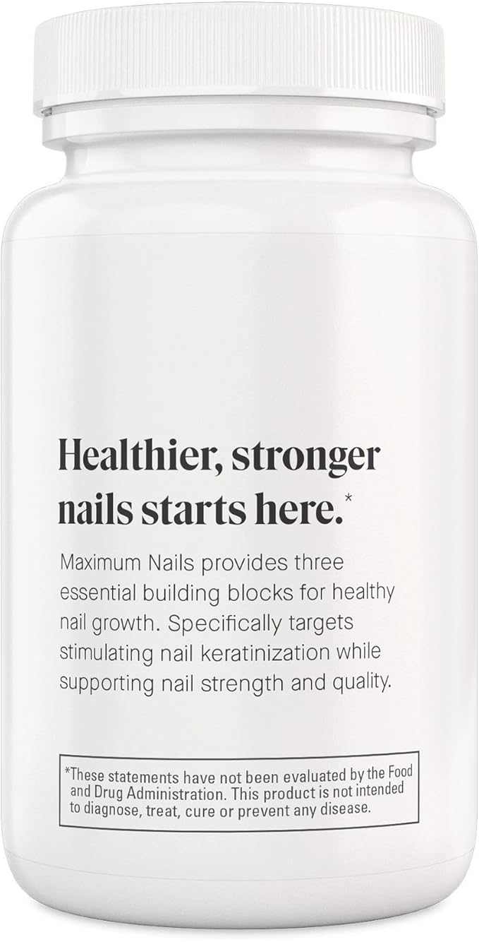 Maximum Nails Biotin Vitamins for Nails – Fast Nail Growth Treatment Formulated with Biotin, L-Cysteine & Silicon Dioxide - Nail Repair Strengthen and Growth Tablets (60 Count)
