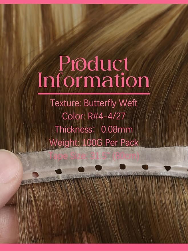 Lacer Double Layered Invisible Weft PU OVO Hair Extensions 14in Twin Tab Butterfly Genius Weft Hair Extensions Chocolate Brown To Caramel Blonde With Brown Roots Hand Tied Micro Beads 100G 31.5"