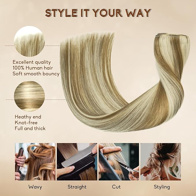 Clip in Hair Extensions Real Human Hair 22Inch 8pcs 110g Seamless Balayage Blonde Hair Extensions Clip Ins Double Weft Light Blonde Highlight Golden Blonde Invisible Straight Remy Human Hair for Women