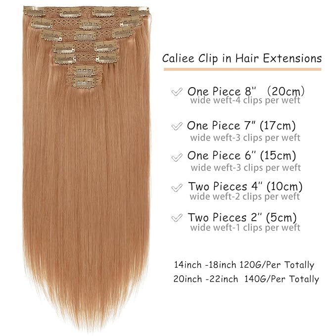 Caliee Clip in Hair Extensions Human Hair Invisible Color Auburn Brown Human Hair Clip in Extensions Full Head Thick Ends Real 20 Inch 7 Pcs 140 G Natural Straight