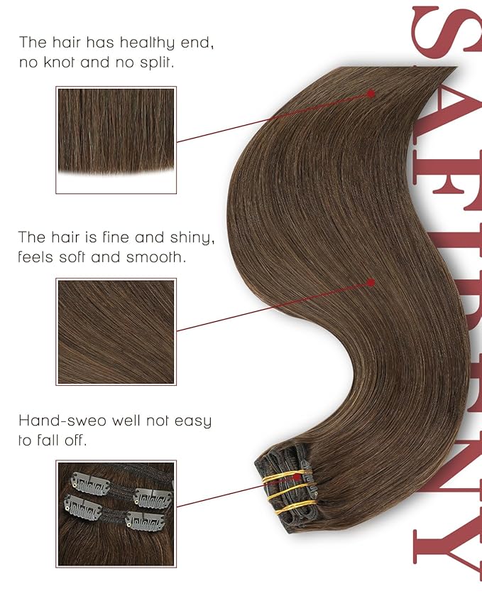 Clip in Hair Extensions Real Human Hair 14 Inch Chocolate Brown 140g 7pcs Hair Clip ins Straight Real Human Hair For Women(#4-14inch)