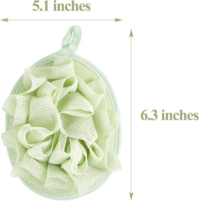 Boao 3 Pcs Bath Shower Pouf Sponge Mesh Pouf Shower Ball Exfoliating Body Sponge Pad Scrubber Glove with Flower Bath Ball (Beige,Green,Purple)