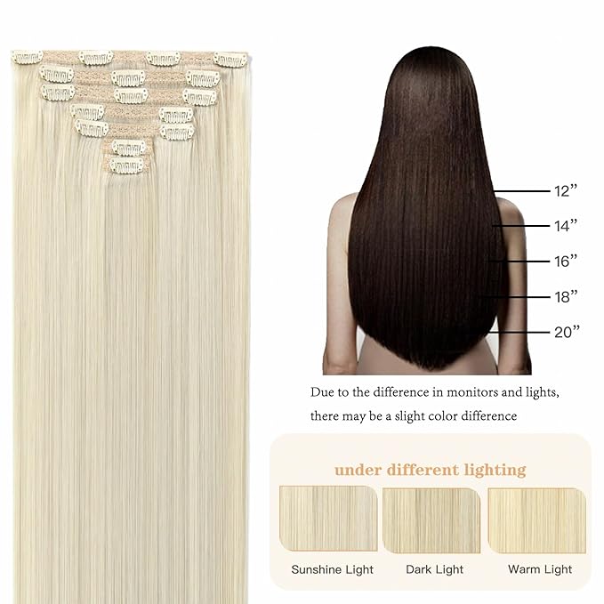 Clip in Hair Extensions 18 Inch Platinum Blode Human Hair Handmade Double Wef Blonde Natural Remy Hair Extensions for Women Straight Clip in Real Human Hair 5pcs 120g