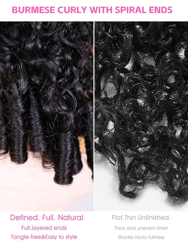 Burmese Curly Wear and Go Glueless Wig Human Hair Curly Texture with Finger Coil Ends Upgrade 9X6 T Part Pre Cut Lace Flip Over Beginner Friendly Wear Go Drawstring Wig 180% Density 20 Inch
