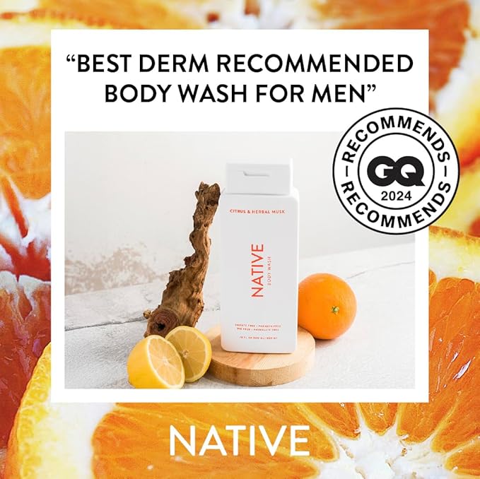 Native Body Wash Contains Naturally Derived Ingredients | For Women & Men, Sulfate, Paraben, & Dye Free Leaving Skin Soft and Hydrated | Citrus & Herbal Musk 18 oz