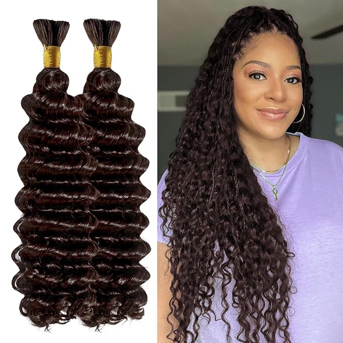 26 Inch Human Braiding Hair 100g Deep Wave Bulk Human Hair for Braiding Brazilian Virgin Human Hair Bundles Wet and Wavy Bundles No Weft Curly Human Hair Extensions for Boho Braids #2