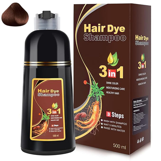 IIIMEIDU Dark Brown Hair Dye Shampoo 3 in 1 for Gray Hair, Herbal Ingredients Shampoo Hair Dye for Women Men, Grey Coverage 500ml