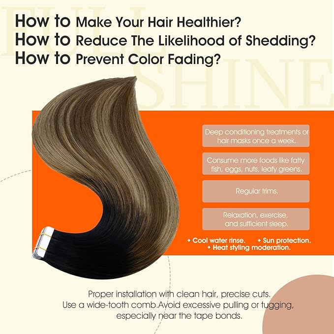 Full Shine Tape in Extensions Human Hair Color 1B Black Ombre 6 Brown And 27 Caramel Blonde Invisible Tape in Hair Extensions Human Hair 22Inch Remy Seamless Skin Weft 50Gram for Wedding 20Pcs