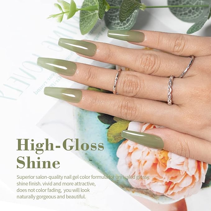 RARJSM Nude Gel Polish Gray Green Translucent Sheer Green Jelly Gel Nail Polish Single Bottle 15ml Soak Off UV LED Cured Sage Natural Gel Polish for Nail Art French Manicure at Home Salon