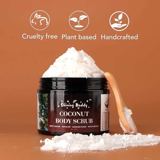 Coconut Body Scrub Exfoliator with Natural Ingredients Exfoliating Body Scrub for Women，Pure Oils and Dead Sea Salt Minerals，Moisturizing and Nourishing Skin(16.9oz)