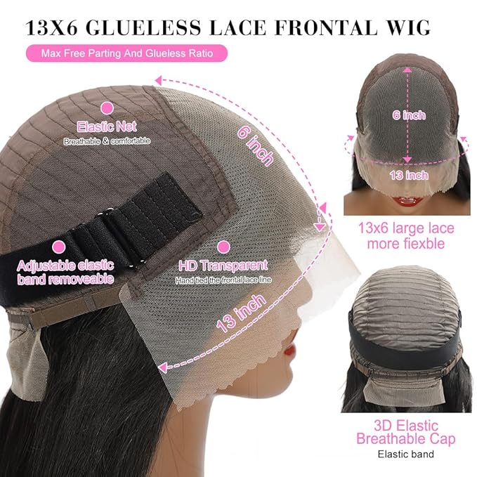 13x6 Deep Wave Lace Front Wigs Human Hair 200% Density HD Lace Front Wigs Human Hair for Women Glueless Pre Plucked Bleached Knots Lace Front Wig Deep Curly Wig Nature Color(Black, 30inch)