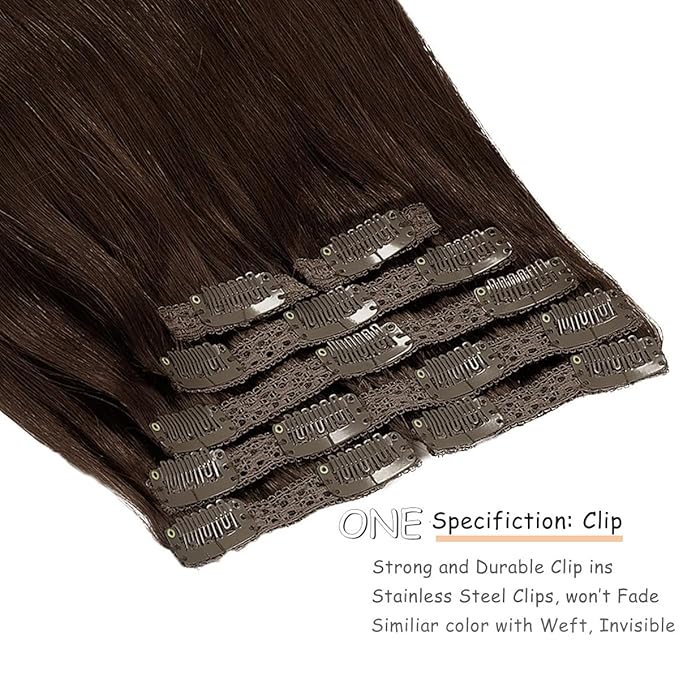 Caliee Seamless Hair Extensions Clip in Human Hair Silky Straight 7Pcs Thick Hair Clip in Hair Extensions Remy Natural Hair Clip ins for Women 20 Inch 110G 2A Light Dark Brown