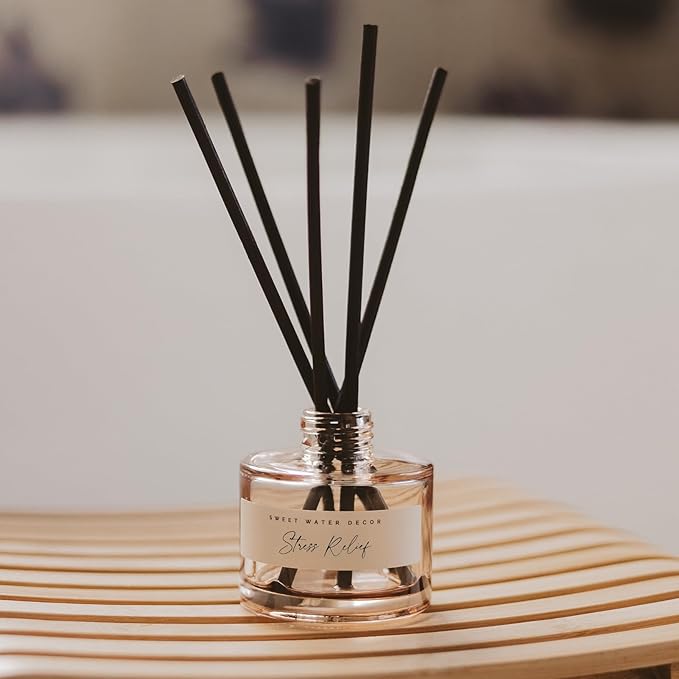 Sweet Water Decor Stress Relief Reed Diffuser – Room Decor Aesthetic with Long-Lasting Premium Fragrance of Lemon, Orange, Eucalyptus, Parsley, Lavender, and Sage for 4 Months – Ideal for Home Decor