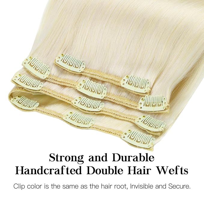 HOTBANANA Human Hair Clip in Hair Extensions, Ivory Blonde 120g Clip in Hair Extensions Real Human Hair Straight Remy Hair Clip Ins 16 Inch 7pcs