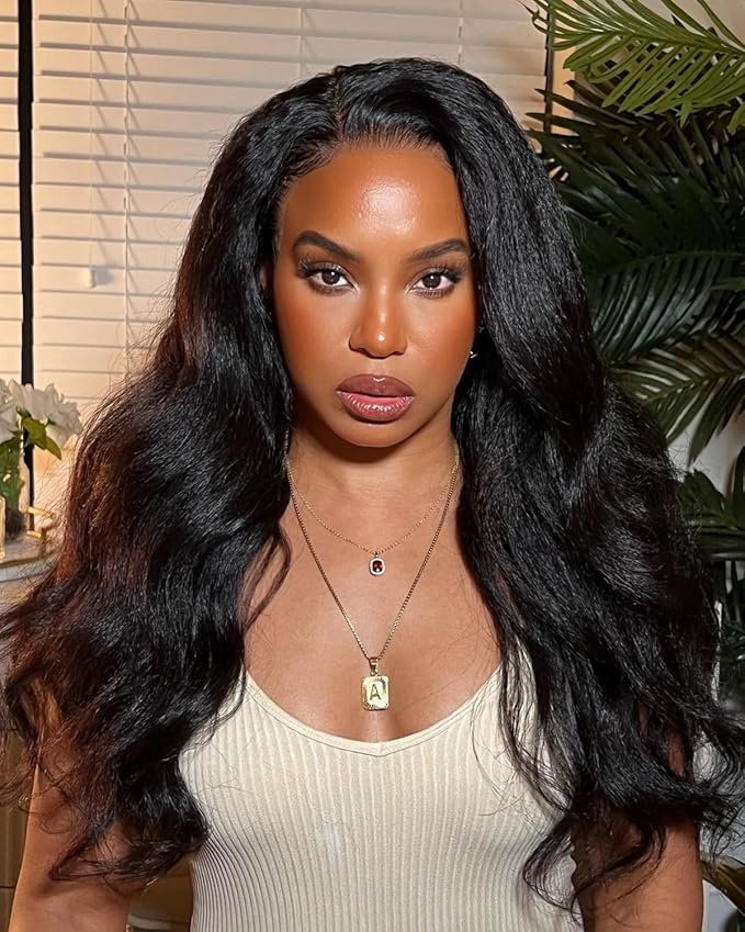Kinky Straight 3 in 1 Half Wig Human Hair 200% Density for Women, Glueless Wear & Go No Lace Flip Over Wig, Seamless Beginner-Friendly Clip In Half Wigs, 28 Inch