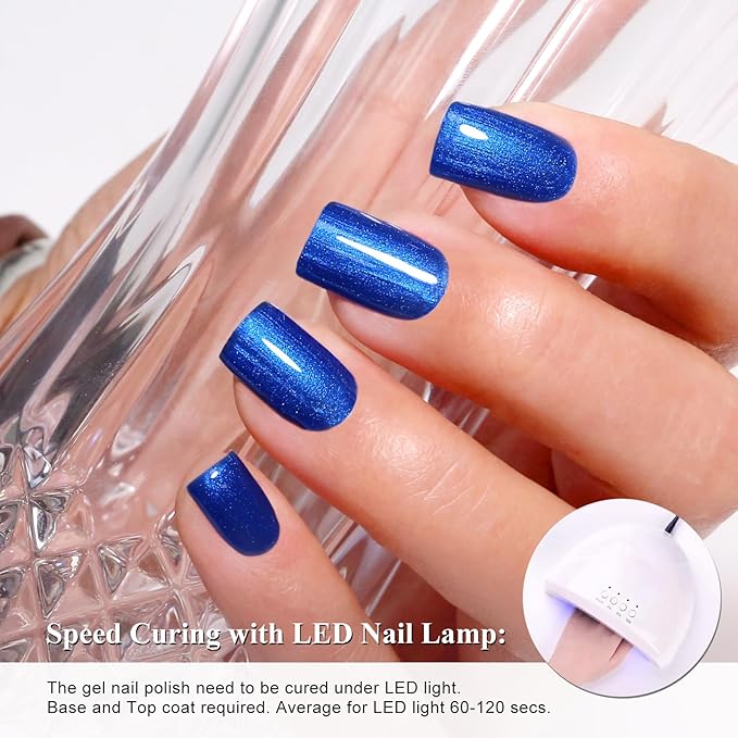 Imtiti Pearl Gel Nail Polish, 1Pcs Blue Glitter Shimmer Soak Off UV LED Gel Polish, Long Lasting, Manicure Salon DIY at Home for Spring and Summer (0.34 Fl Oz-961)