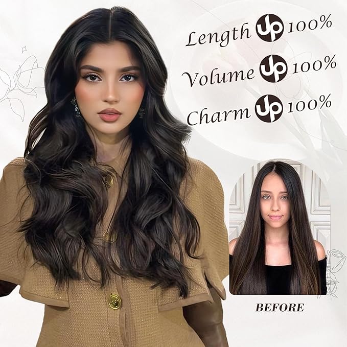 BARSDAR Wavy Black Clip in Hair Extensions - Black Wavy Clip in Hair Extensions for Women - 16 Inch 6 PCS Easy Wear Thick Soft Synthetic Natural Looking Hairpieces Daily Party Halloween