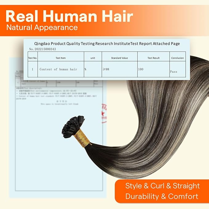 Full Shine U Tip Human Hair Extensions Balayage Dark Brown Ombre to Platinum Blonde and Brown Keratin Tip Hair Extensions Real Human Hair 24 Inch Long Straight Remy Hair 50 Grams