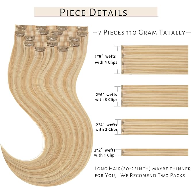 Caliee 18Inch Seamless Clip in Hair Extensions Real Human Hair Balayage P12-60A Dark Ash Blonde Mixed Platinum Blonde Hair Extensions Human Hair Straight Full Head 110G 7Pcs