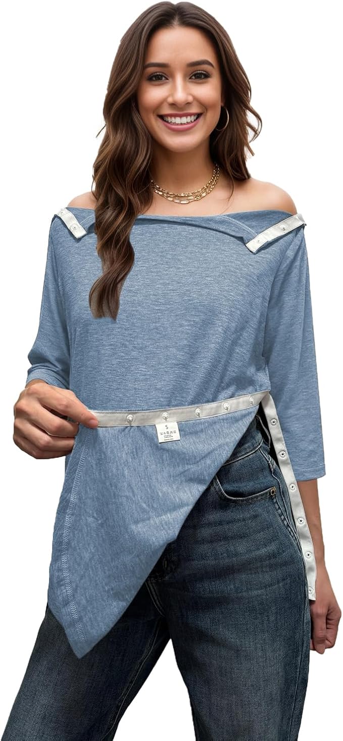 Youdiao Post Shoulder Surgery Shirts for Women Tear Away 3/4 Sleeve Tops After Rotator Cuff Chemo Port Adaptive Clothing