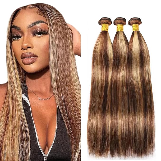 30 32 34 Inch Honey Blonde Straight Bundles P4/27 Straight Bundle Brazilian Virgin Hair 3 Bundles Color 27 Hair Extensions