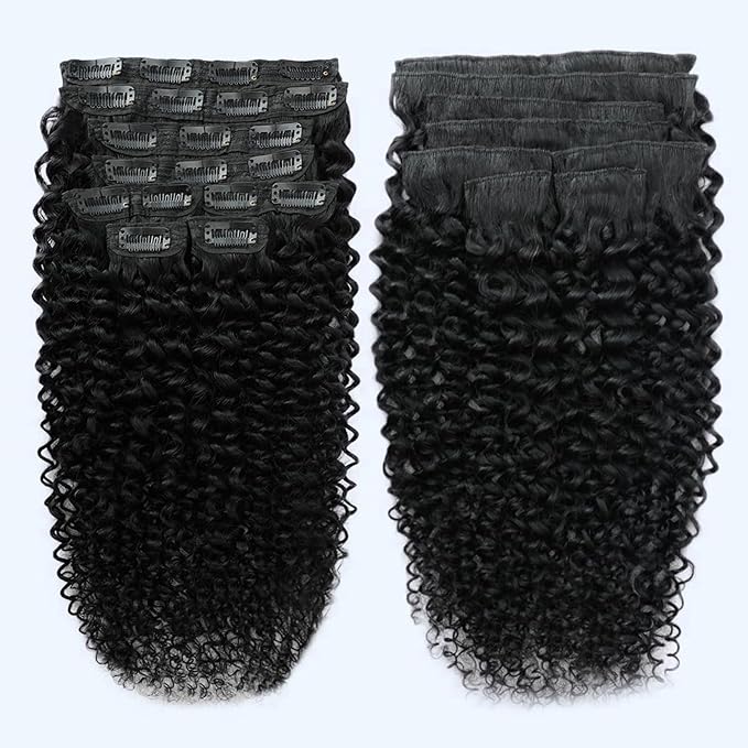 Curly Clip In Hair Extensions Human Hair 14 Inch 3C 4A 110g 8pcs Kinky Curly Clip Ins Full Head for Women Brazilian Remy Human Hair Extensions Natural Color with 20 Clips