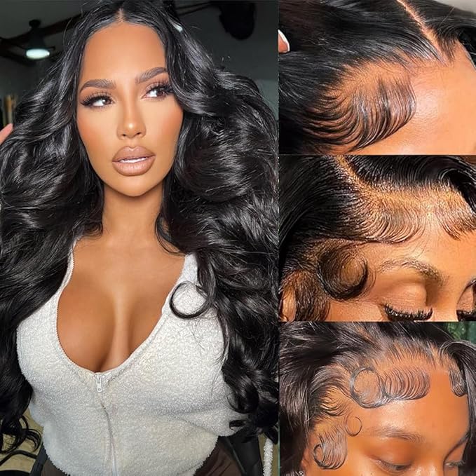 24Inch 13x6 Body Wave Lace Front Wigs Human Hair Pre Plucked With Baby Hair 200% Density Glueless Wigs for Women HD Transparent Lace Front Wigs with Natural Hairline