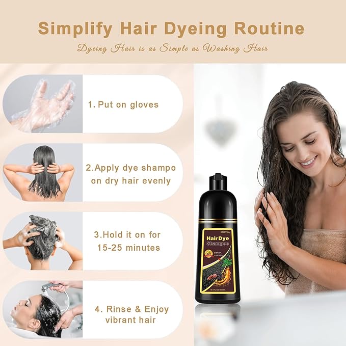 Brown Hair Dye Shampoo, Herbal Hair Color Shampoo, Long Lasting Brown Hair Dye, Shampoo Para Pintar el Cabello, Works in Minutes, 16.90 Fl Oz, Easy to Use