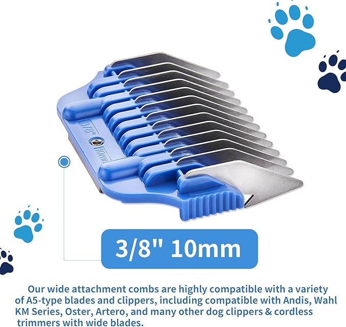 3-Piece Pet Grooming Clipper Attachment Guard Comb;10mm-16mm, for Wide A5 Blades, Compatible with Andis, Conair, Wahl, Laube, Thrive, Bucchelli, or other A5 Series, Only Fit for 10W/15W/30W Wide Blade