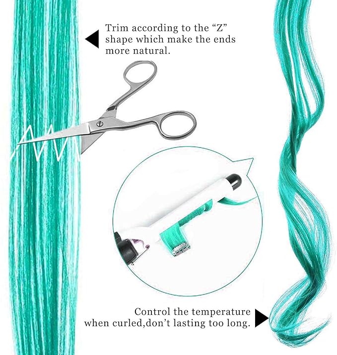 10 PCS 20 inch Teal Hair Extensions Wig Pieces Colorful Party Highlights Hair Extensions Clip in,blue Straight Synthetic Hairpieces for Women Kids Girls Hair Accessories (Teal)