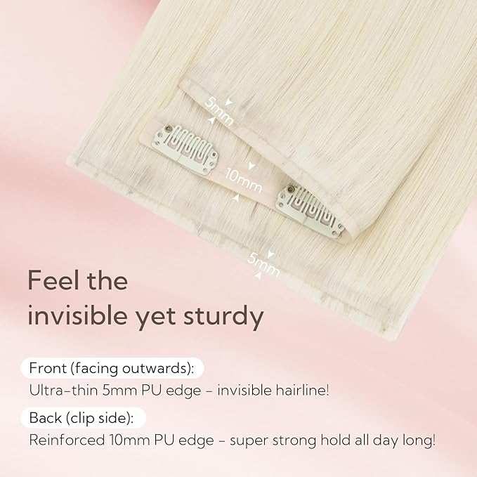 HOTBANANA Seamless Clip in Hair Extensions, 22 Inch 140g 7pcs Ivory Blonde Invisible PU Skin Weft Straight Remy Human Hair Extensions