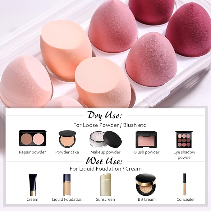 ABC Glow Beauty Blender Sponge Set – 8-Pack | Flawless Makeup Application | Latex-Free, Ultra-Soft, Reusable Makeup Sponges with Travel Case | For Liquid, Cream & Powder (Pink)