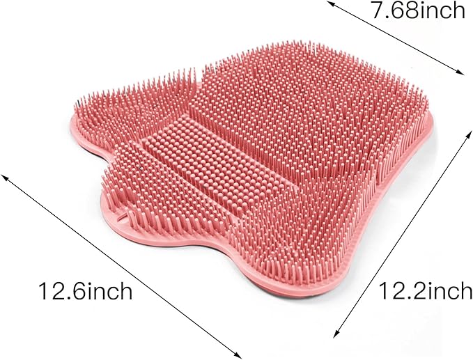 Grey TPR Sower Scrubbing Mat with Suction Cups Soft, Non-Slip Design for Foot and Back Massage Perfect for Full-Body Cleansing and Comfort Pink