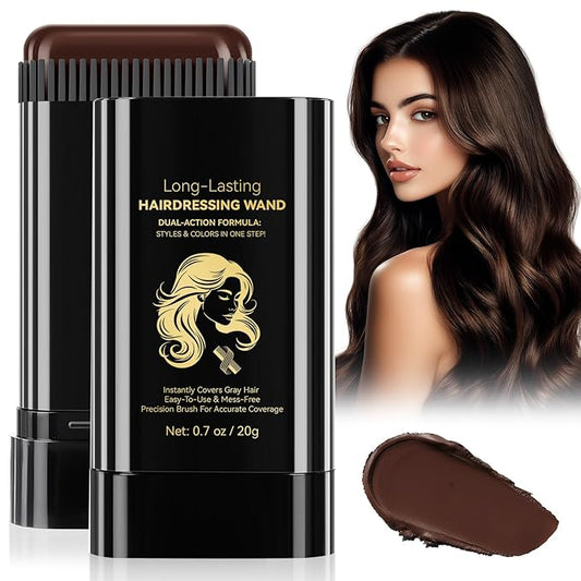 Hair Color Stick, 2 in 1 Instant Dye, Hair Dye Stick, Safe Portable Color Touch-Up Hair Sticks, Cover Gray Hair Color Correction Sticks for Women & Men, Waterproof and Sweat-Proof, 2Pack (Dark Brown)