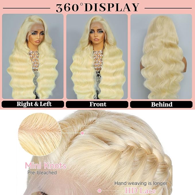 613 Lace Front Wig Human Hair 210 Density Blonde Wig Human Hair 613 HD Lace Frontal Wig 13x6 Body Wave HD Lace Front Wigs Human Hair Pre Plucked Glueless Wigs 24 Inch