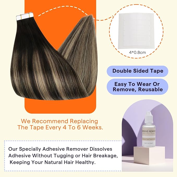 Full Shine Tape in Extensions Human Hair 20 Inch Color 1B/27/1B Black with Blonde Double Sided Human Hair Extensions Tape in 50g Seamless Tape ins Human Hair Extensions 20PCS for Wedding
