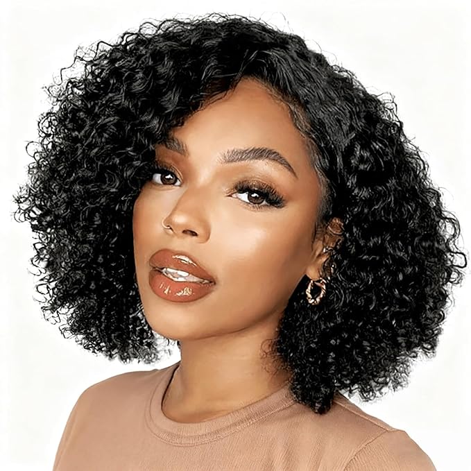 SENSAIRUITE Deep Wave Half Wig Human Hair Curly Half Wigs for Women - Upgrade Drawstring 3 in 1 Seamless Flip Over Glueless Wig 12-inch Natural Black