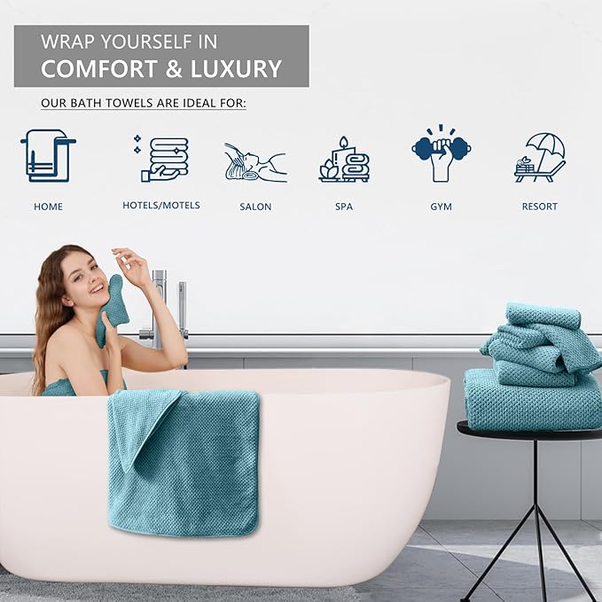 Extra Large Bath Towel Set of 4 (35"x70"),Oversized Bath Sheet Super Soft Highly Absorbent Jumbo Bathroom Towel Set Microfibers Quick Dry Shower Towel for Hotel,Bathroom,Guest,Spa,Gym (Turquoise)