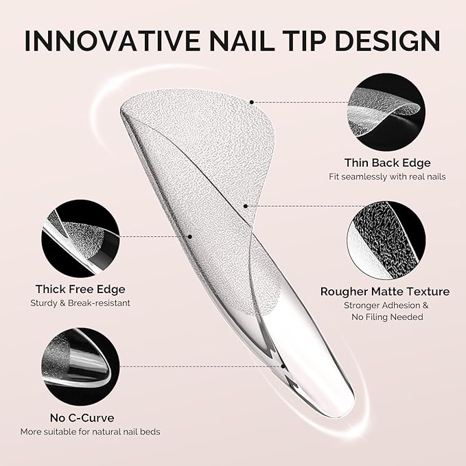 MelodySusie Stiletto X Nail Tips - 300Pcs 15Sizes Clear Acrylic, Half Matte Full Cover Press on Nails for DIY Extension & Salon Use, Pre-Shaped for Long-Lasting Manicure