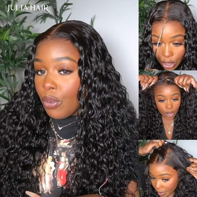 Julia Hair 12A Bye Bye Knots Glueless Wig Water Wave 7x5 Pre Cut HD Lace Closure Wigs Human Hair Wear and Go Pre Plucked for Beginners Wet Wavy Lace Front Wigs Brazilian Hair Natural 20 Inch