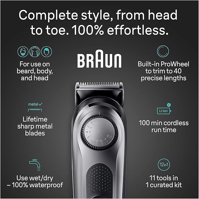 Braun All-in-One Men's Shaving Kit Series 7 7420, 11-in-1 Beard, Face, Nose, Ear Trimmer, Hair Clippers, Body Groomer and Manscaping, Holiday Gifts for Men