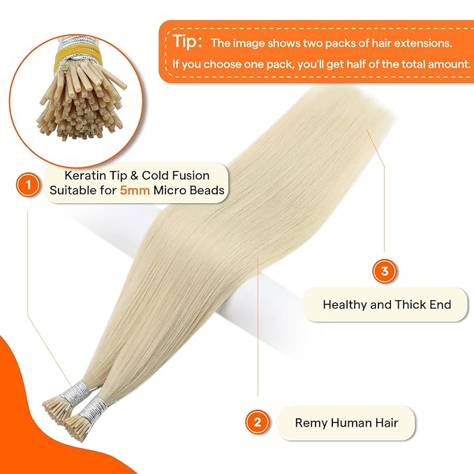 Full Shine Blonde I Tip Hair Extensions Human Hair 16 Inch Keratin Itip Human Hair Extensions Color 60 Platinum Blonde Pre Bonded Extensions 40 Grams Remy Hair